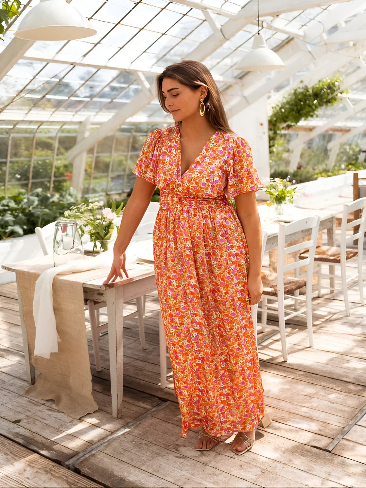 Sofia™ | Maxiklänning med V-ringning och Blommönster
