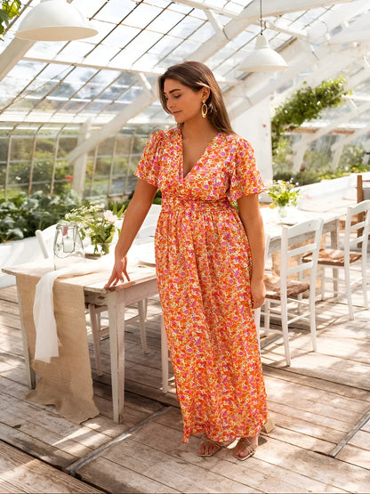 Sofia™ | Maxiklänning med V-ringning och Blommönster