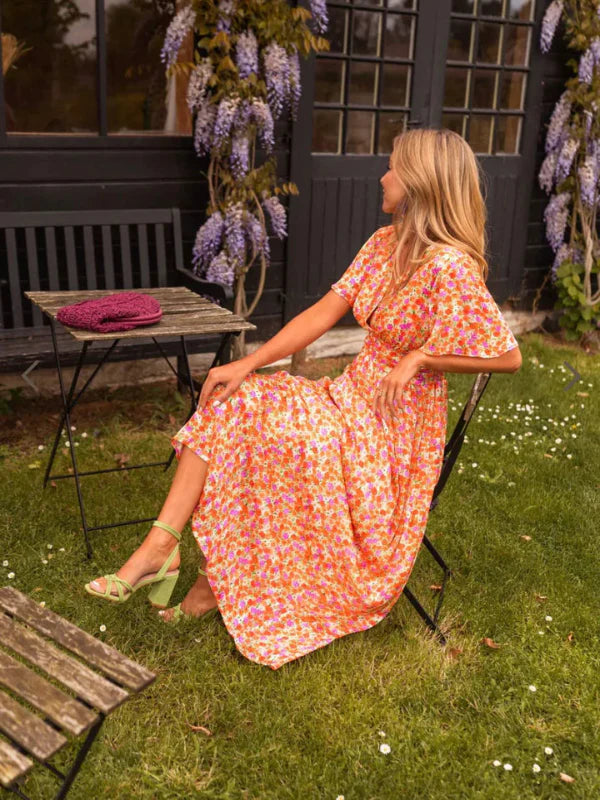 Sofia™ | Maxiklänning med V-ringning och Blommönster